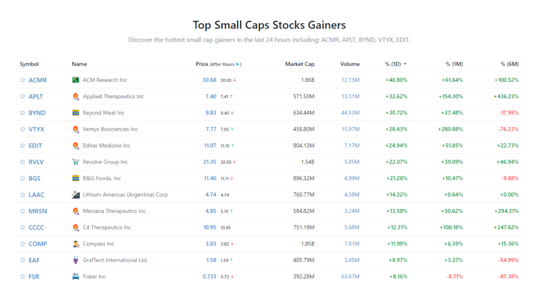 Top Small Caps Stocks Gainers - StockScan